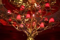 Ornate Golden Chandelier with Red