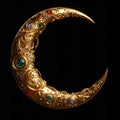Ornate golden crescent moon with colorful gems