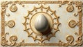 Ornate golden frame encircling a smooth oval object on a pale background. Generative AI Royalty Free Stock Photo