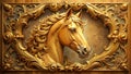 Ornate golden horse head sculpture in gilded frame a luxurious decorative panel. Generative AI Royalty Free Stock Photo