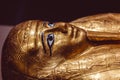 Ornate golden mummy displayed in an exhibit at the Egyptian Museum in Cairo, Egypt