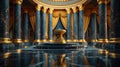 Ornate Golden Pedestal on Glossy Marble Floor Baroque Style