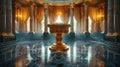 Ornate Golden Pedestal on Glossy Marble Floor Baroque Style