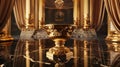 Ornate Golden Pedestal on Glossy Marble Floor Baroque Style