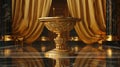 Ornate Golden Pedestal on Glossy Marble Floor Baroque Style