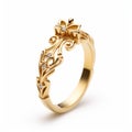 Ornate Golden Ring With Diamonds - Art Nouveau Inspired Crown Design