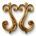 Ornate Golden Scroll Ornament Pair on White Surface with Intricate Details Royalty Free Stock Photo