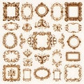 Ornate Golden Vector Design Elements Including Frames and Borders, Featuring Antique Decorative Flourishes Isolated on White Royalty Free Stock Photo
