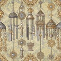 Ornate Golden Wind Chimes and Decorative Elements on a Textured Background Royalty Free Stock Photo