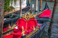 Ornate Gondolas in Grand Canal pier at sunny day, Venice, Italy Royalty Free Stock Photo