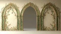 Ornate Gothic Arch Trio with Floral Patterns in Classical Interior Royalty Free Stock Photo
