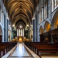 An ornate, Gothic cathedral interior with stained glass windows4, Generative AI