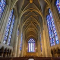 An ornate, Gothic cathedral interior with stained glass windows1, Generative AI