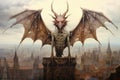 Ornate gothic gargoyles, perched atop ancient cathedrals, watching over the city below - Generative AI