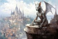 Ornate gothic gargoyles, perched atop ancient cathedrals, watching over the city below - Generative AI