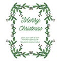 Ornate of green leafy flower frame, for elegant text letter of merry christmas. Vector