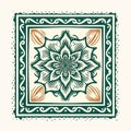 Ornate Green And Orange Pattern In Linocut Style Square Frame Royalty Free Stock Photo