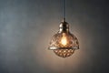 Ornate hanging lamp illuminates a dark room with warm light. Generative AI Royalty Free Stock Photo