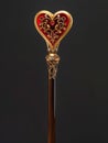 Ornate heart-shaped pendant on a wooden handle Royalty Free Stock Photo