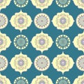 Ornate, Highly Decorative Vector Repeat Pattern In Teal Blue And Lemon Yellow
