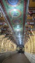 Ornate Hindu Temple Corridor with Colorful Decorative Ceiling Royalty Free Stock Photo