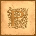 Vintage initial letter P with baroque decorations
