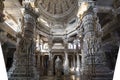 Ornate interior of the Adinatha temple,  a Jain temple in Ranakpur, Rajasthan, India Royalty Free Stock Photo
