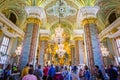 The ornate interior and chandeliers inside the Peter and Paul cathedral in the Peter and Paul Fortress, St Petersburg, Russia