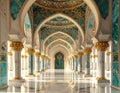 Ornate interior hall with arches columns and turquoisegold details Royalty Free Stock Photo