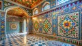 Ornate interior with vibrant mosaic tilework and painted ceiling. Generative AI Royalty Free Stock Photo