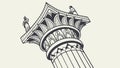 Ornate Ionic Column Capital, Detailed Outline Architectural Element, vector design Generative AI Royalty Free Stock Photo