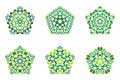 Ornate isolated geometrical colorful flower pentagon shape set