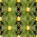 Ornate jewelry Baroque vector seamless pattern. Luxury ornamental Damask floral background. Leafy repeat green gold backdrop. Royalty Free Stock Photo