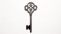 Ornate Key With Symbolic Iconography On White Background