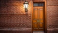 Ornate lantern handle illuminates rustic brick wall in modern apartment generated by AI Royalty Free Stock Photo