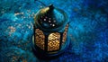 Ornate lantern illuminates old fashioned Arabic celebration generated by AI