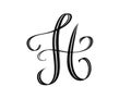 Ornate letter H script brush hand lettering.