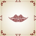 Ornate lips. Vector illustration on vintage background.