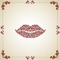 Ornate lips. Vector illustration on vintage background.