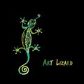 Ornate lizard green isolated on black for your design