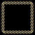 Ornate luxurious golden frame in art deco style on black background. Square border with 3d embossed effect. Elegant