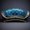 Golden Leather Sofa With Blue And Gold Scalloping Royalty Free Stock Photo