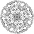 Ornate mandala on the theme of education and science, coloring page with doodle swirls and patterns