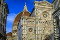 Ornate marble facade of the famous Duomo Cathedral in Florence, Italy