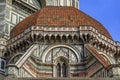 Ornate marble facade of the famous Duomo Cathedral in Florence, Italy