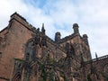 Ornate medieval stonework and tower on the historic chester cathedral