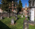 Ornate metal crosses in Swiss cemetery