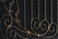 Ornate metal fence decoration with wrought iron elements Royalty Free Stock Photo