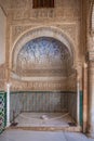 Ornate Niche at Court of the Myrtles in Comares Palace at Nasrid Palaces of Alhambra - Granada, Andalusia Royalty Free Stock Photo