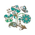 Ornate ornament with Fantastic flowers with paisley and butterflies.